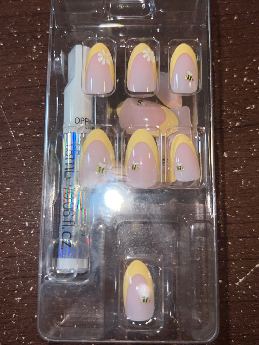 Yellow French Tip Press-On Nails with Bee Accent